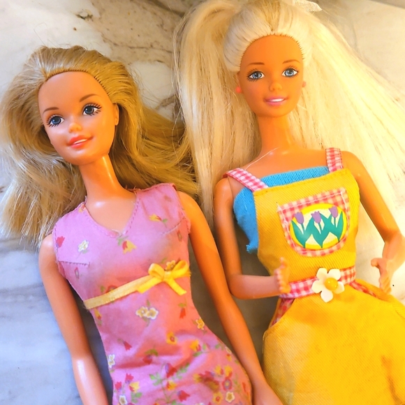 2 Barbie dolls 1990s w dresses EUC classic doll toys - Picture 1 of 7